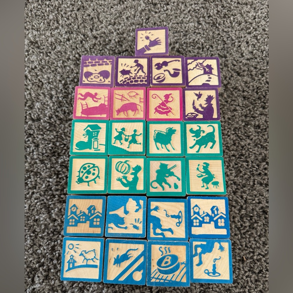 Vintage Set of 25 Uncle Goose Nursery Rhyme Wood Blocks
